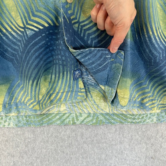 Tommy Bahama Mens Medium Silk Button Down Shirt Blue Green Abstract Print Camp - Picture 6 of 11